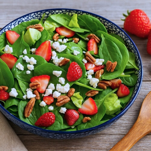 Fertiger Spinatsalat mit Erdbeeren und Feta