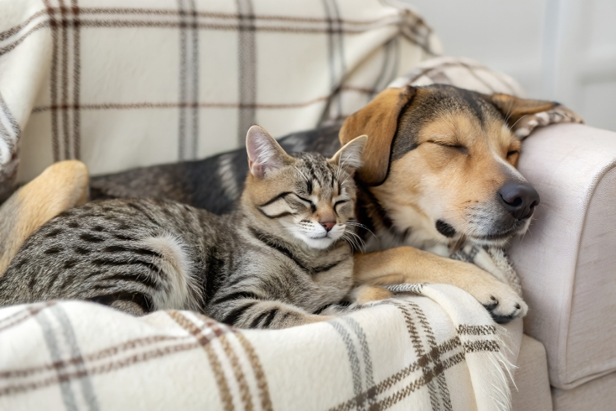 Katze und Hund auf dem Sofa