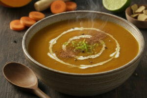 Wintersuppe mit Kürbis, Karotten und Limette