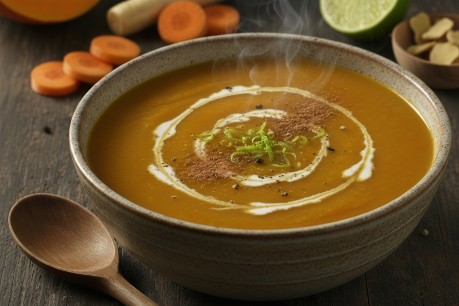 Wintersuppe mit Kürbis, Karotten und Limette