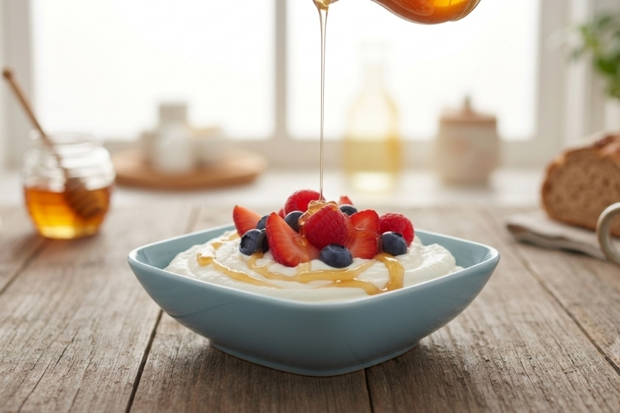 Cremiger Quark mit frischen Beeren und Honig